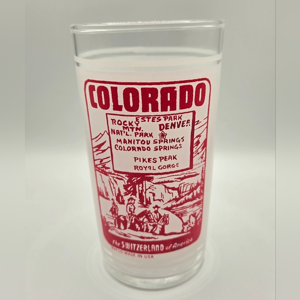 Vintage Colorado Souvenir Red Frosted Glass Mountains Switzerland of America USA